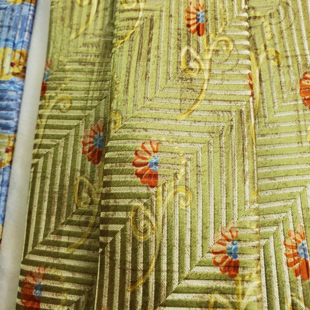 Ermenegildo Zegna 2 Luxury Silk Ties Elegant Floral &Geometric Pattern Blue Gold - Picture 4 of 9